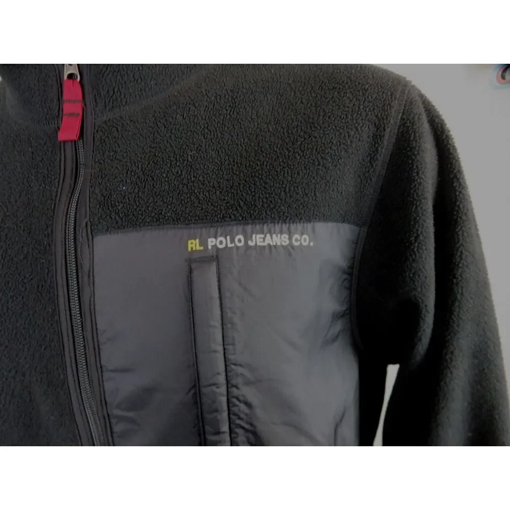 Vintage Polo Jeans Co Ralph Lauren Black Full Zip Jacket Fleece Size XL Y2K Norm